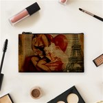 Vintage Newspaper Print Sexy Hot Gil Elvgren Pin Up Girl Paris Eiffel Tower Cosmetic Bag (Small) Front