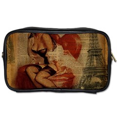 Vintage Newspaper Print Sexy Hot Gil Elvgren Pin Up Girl Paris Eiffel Tower Travel Toiletry Bag (one Side) by chicelegantboutique