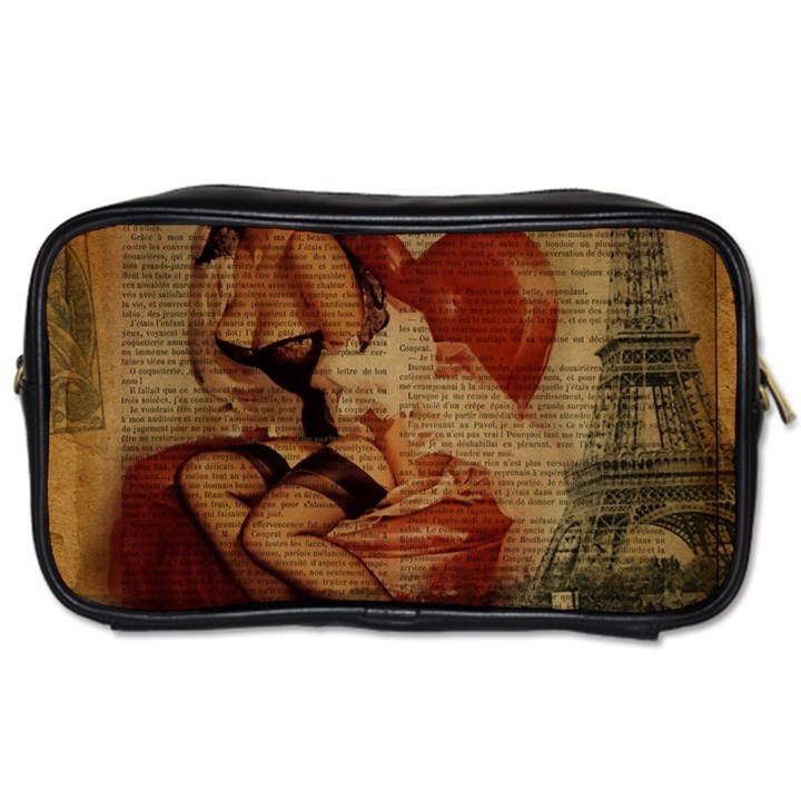 Vintage Newspaper Print Sexy Hot Gil Elvgren Pin Up Girl Paris Eiffel Tower Travel Toiletry Bag (One Side)