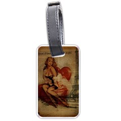 Vintage Newspaper Print Sexy Hot Gil Elvgren Pin Up Girl Paris Eiffel Tower Luggage Tag (one Side)