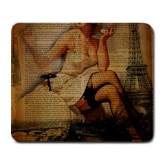 Vintage Newspaper Print Sexy Hot Gil Elvgren Pin Up Girl Paris Eiffel Tower Large Mouse Pad (rectangle) by chicelegantboutique