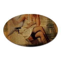 Vintage Newspaper Print Sexy Hot Gil Elvgren Pin Up Girl Paris Eiffel Tower Magnet (oval) by chicelegantboutique