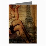 Vintage Newspaper Print Sexy Hot Gil Elvgren Pin Up Girl Paris Eiffel Tower Greeting Card Left