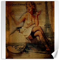 Vintage Newspaper Print Sexy Hot Gil Elvgren Pin Up Girl Paris Eiffel Tower Canvas 20  X 20  (unframed) by chicelegantboutique