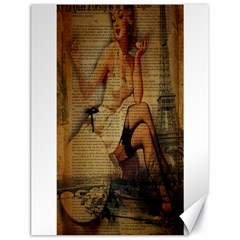 Vintage Newspaper Print Sexy Hot Gil Elvgren Pin Up Girl Paris Eiffel Tower Canvas 18  X 24  (unframed) by chicelegantboutique