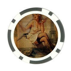 Vintage Newspaper Print Sexy Hot Gil Elvgren Pin Up Girl Paris Eiffel Tower Poker Chip by chicelegantboutique