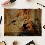 Vintage Newspaper Print Sexy Hot Gil Elvgren Pin Up Girl Paris Eiffel Tower Cosmetic Bag (XL) Back