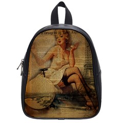 Vintage Newspaper Print Sexy Hot Gil Elvgren Pin Up Girl Paris Eiffel Tower School Bag (small) by chicelegantboutique