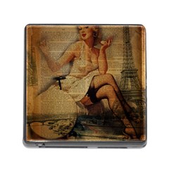 Vintage Newspaper Print Sexy Hot Gil Elvgren Pin Up Girl Paris Eiffel Tower Memory Card Reader With Storage (square) by chicelegantboutique