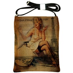 Vintage Newspaper Print Sexy Hot Gil Elvgren Pin Up Girl Paris Eiffel Tower Shoulder Sling Bag by chicelegantboutique