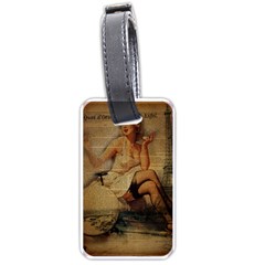 Vintage Newspaper Print Sexy Hot Gil Elvgren Pin Up Girl Paris Eiffel Tower Luggage Tag (one Side) by chicelegantboutique