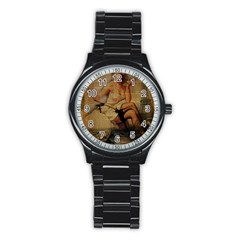 Vintage Newspaper Print Sexy Hot Gil Elvgren Pin Up Girl Paris Eiffel Tower Sport Metal Watch (black) by chicelegantboutique