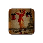 Vintage Newspaper Print Sexy Hot Gil Elvgren Pin Up Girl Paris Eiffel Tower Western Country Naughty  Drink Coasters 4 Pack (Square) Front