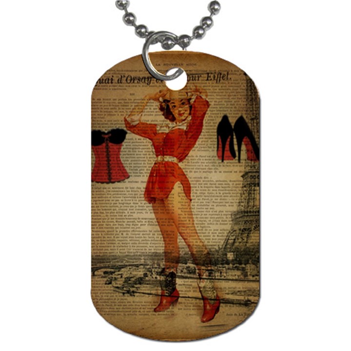 Vintage Newspaper Print Sexy Hot Gil Elvgren Pin Up Girl Paris Eiffel Tower Western Country Naughty  Dog Tag (One Sided)