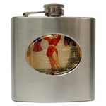 Vintage Newspaper Print Sexy Hot Gil Elvgren Pin Up Girl Paris Eiffel Tower Western Country Naughty  Hip Flask Front