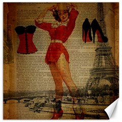 Vintage Newspaper Print Sexy Hot Gil Elvgren Pin Up Girl Paris Eiffel Tower Western Country Naughty  Canvas 12  X 12  (unframed)