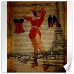 Vintage Newspaper Print Sexy Hot Gil Elvgren Pin Up Girl Paris Eiffel Tower Western Country Naughty  Canvas 20  X 20  (unframed) by chicelegantboutique