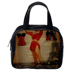 Vintage Newspaper Print Sexy Hot Gil Elvgren Pin Up Girl Paris Eiffel Tower Western Country Naughty  Classic Handbag (one Side) by chicelegantboutique