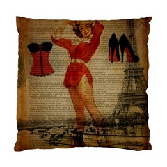 Vintage Newspaper Print Sexy Hot Gil Elvgren Pin Up Girl Paris Eiffel Tower Western Country Naughty  Cushion Case (single Sided)  by chicelegantboutique