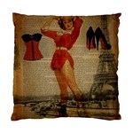 Vintage Newspaper Print Sexy Hot Gil Elvgren Pin Up Girl Paris Eiffel Tower Western Country Naughty  Cushion Case (Two Sided)  Back