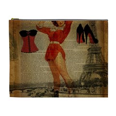 Vintage Newspaper Print Sexy Hot Gil Elvgren Pin Up Girl Paris Eiffel Tower Western Country Naughty  Cosmetic Bag (xl)