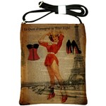 Vintage Newspaper Print Sexy Hot Gil Elvgren Pin Up Girl Paris Eiffel Tower Western Country Naughty  Shoulder Sling Bag Front