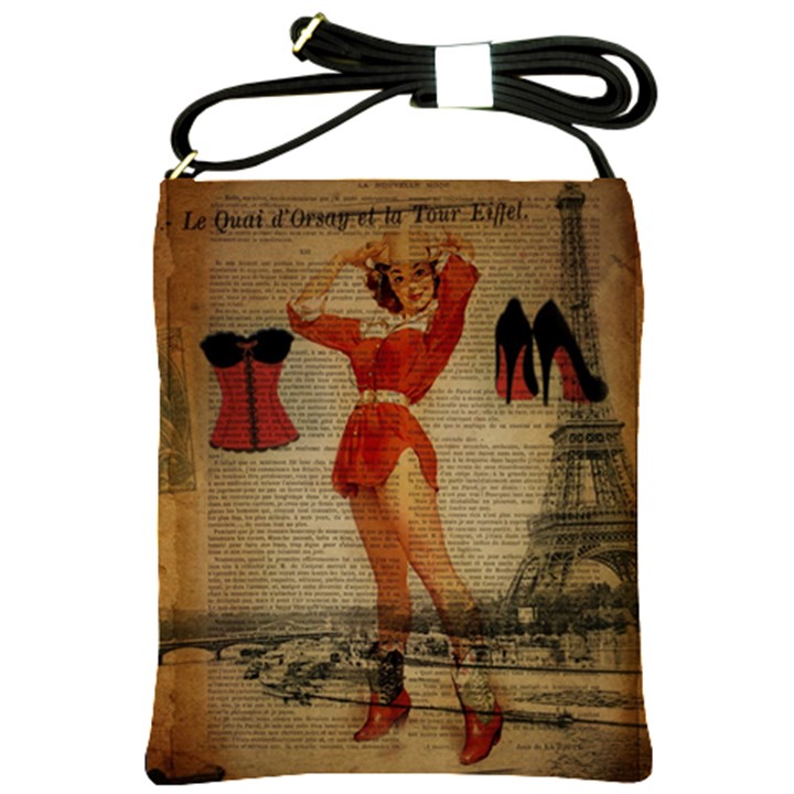 Vintage Newspaper Print Sexy Hot Gil Elvgren Pin Up Girl Paris Eiffel Tower Western Country Naughty  Shoulder Sling Bag