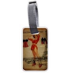 Vintage Newspaper Print Sexy Hot Gil Elvgren Pin Up Girl Paris Eiffel Tower Western Country Naughty  Luggage Tag (one Side) by chicelegantboutique