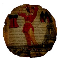 Vintage Newspaper Print Sexy Hot Gil Elvgren Pin Up Girl Paris Eiffel Tower Western Country Naughty  18  Premium Round Cushion  by chicelegantboutique