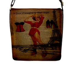 Vintage Newspaper Print Sexy Hot Gil Elvgren Pin Up Girl Paris Eiffel Tower Western Country Naughty  Flap Closure Messenger Bag (large) by chicelegantboutique