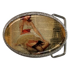 Cute Sweet Sailor Dress Vintage Newspaper Print Sexy Hot Gil Elvgren Pin Up Girl Paris Eiffel Tower Belt Buckle (oval) by chicelegantboutique