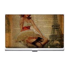 Cute Sweet Sailor Dress Vintage Newspaper Print Sexy Hot Gil Elvgren Pin Up Girl Paris Eiffel Tower Business Card Holder by chicelegantboutique