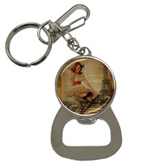 Cute Sweet Sailor Dress Vintage Newspaper Print Sexy Hot Gil Elvgren Pin Up Girl Paris Eiffel Tower Bottle Opener Key Chain by chicelegantboutique