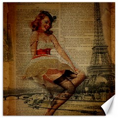 Cute Sweet Sailor Dress Vintage Newspaper Print Sexy Hot Gil Elvgren Pin Up Girl Paris Eiffel Tower Canvas 12  X 12  (unframed) by chicelegantboutique