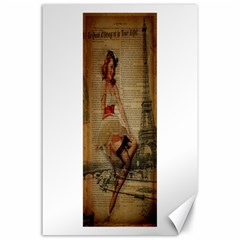 Cute Sweet Sailor Dress Vintage Newspaper Print Sexy Hot Gil Elvgren Pin Up Girl Paris Eiffel Tower Canvas 24  X 36  (unframed) by chicelegantboutique