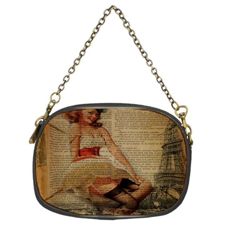 Cute Sweet Sailor Dress Vintage Newspaper Print Sexy Hot Gil Elvgren Pin Up Girl Paris Eiffel Tower Chain Purse (Two Sided) 