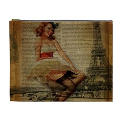 Cute Sweet Sailor Dress Vintage Newspaper Print Sexy Hot Gil Elvgren Pin Up Girl Paris Eiffel Tower Cosmetic Bag (xl) by chicelegantboutique