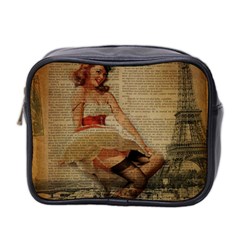 Cute Sweet Sailor Dress Vintage Newspaper Print Sexy Hot Gil Elvgren Pin Up Girl Paris Eiffel Tower Mini Travel Toiletry Bag (two Sides) by chicelegantboutique