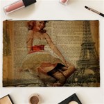 Cute Sweet Sailor Dress Vintage Newspaper Print Sexy Hot Gil Elvgren Pin Up Girl Paris Eiffel Tower Cosmetic Bag (XXL) Front