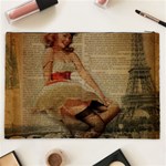 Cute Sweet Sailor Dress Vintage Newspaper Print Sexy Hot Gil Elvgren Pin Up Girl Paris Eiffel Tower Cosmetic Bag (XXL) Back