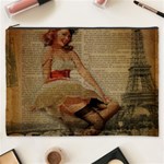 Cute Sweet Sailor Dress Vintage Newspaper Print Sexy Hot Gil Elvgren Pin Up Girl Paris Eiffel Tower Cosmetic Bag (XXXL) Front