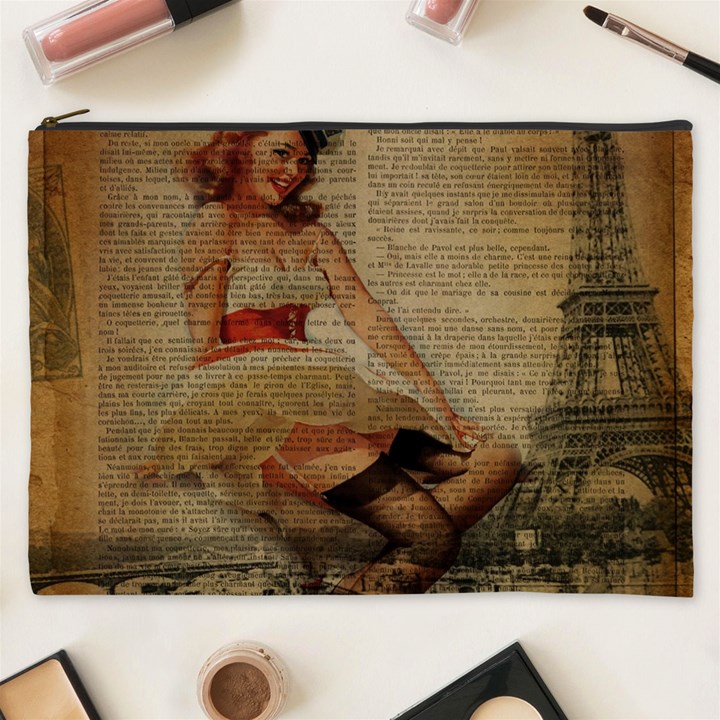 Cute Sweet Sailor Dress Vintage Newspaper Print Sexy Hot Gil Elvgren Pin Up Girl Paris Eiffel Tower Cosmetic Bag (XXXL)