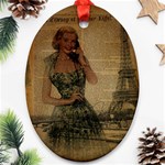 Retro Telephone Lady Vintage Newspaper Print Pin Up Girl Paris Eiffel Tower Oval Ornament Front