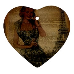 Retro Telephone Lady Vintage Newspaper Print Pin Up Girl Paris Eiffel Tower Heart Ornament