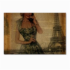 Retro Telephone Lady Vintage Newspaper Print Pin Up Girl Paris Eiffel Tower Postcards 5  X 7  (10 Pack) by chicelegantboutique