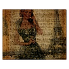 Retro Telephone Lady Vintage Newspaper Print Pin Up Girl Paris Eiffel Tower Jigsaw Puzzle (rectangle) by chicelegantboutique