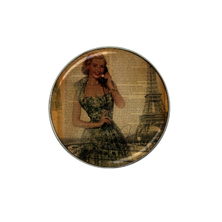 Retro Telephone Lady Vintage Newspaper Print Pin Up Girl Paris Eiffel Tower Golf Ball Marker (for Hat Clip)