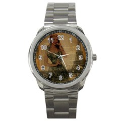 Retro Telephone Lady Vintage Newspaper Print Pin Up Girl Paris Eiffel Tower Sport Metal Watch