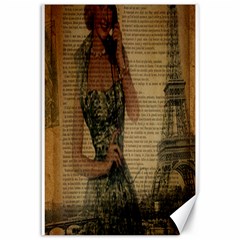 Retro Telephone Lady Vintage Newspaper Print Pin Up Girl Paris Eiffel Tower Canvas 12  X 18  (unframed) by chicelegantboutique