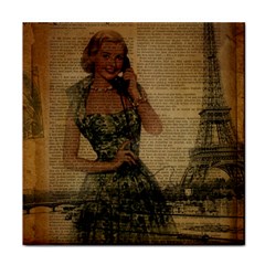 Retro Telephone Lady Vintage Newspaper Print Pin Up Girl Paris Eiffel Tower Face Towel by chicelegantboutique